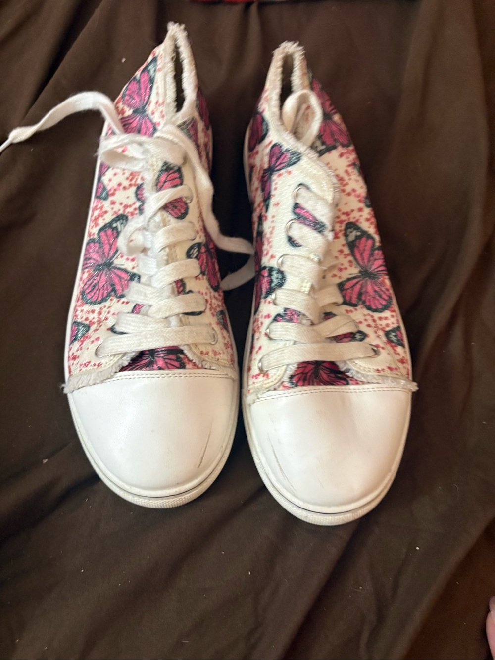 White Canvas Sneakers with Pink Butterfly Print